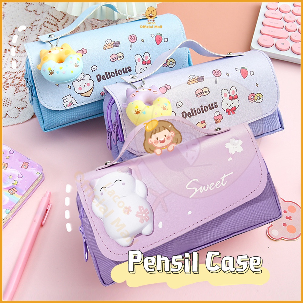 Poney Kotak pensil anak perempuan dekompresi lembut Tempat pensil anak berkapasitas besar Squishy pencil case anti air