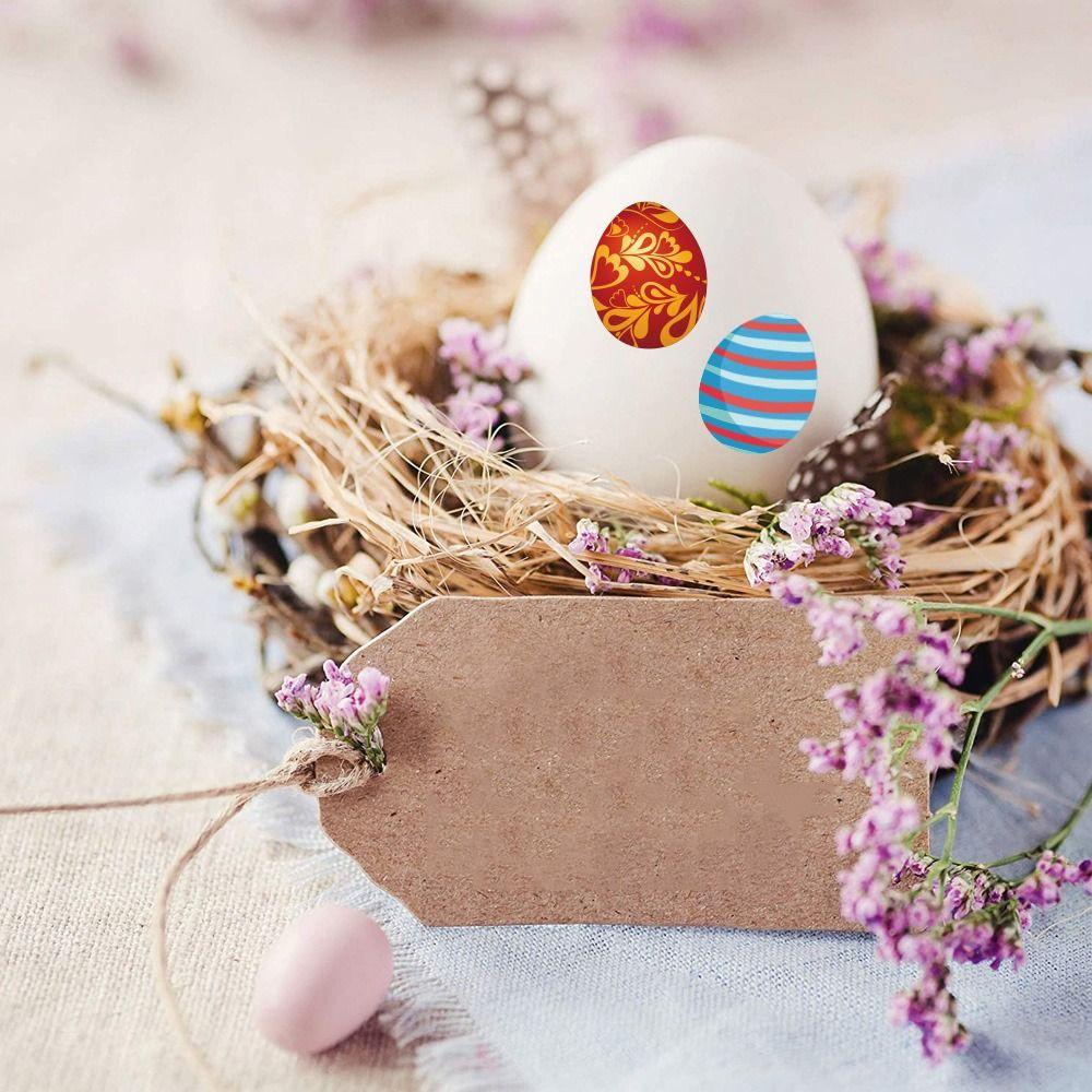 Populer 500Pcs Happy Easter Stiker DIY Handmade Wedding Decor Gift Packaging Paket Label Bulat Label Paskah Dekorasi Jendela