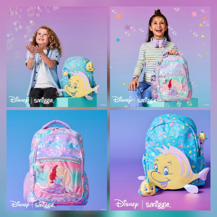 Smiggle Original Backpack Disney Ariel Mermaid &amp; Flounder