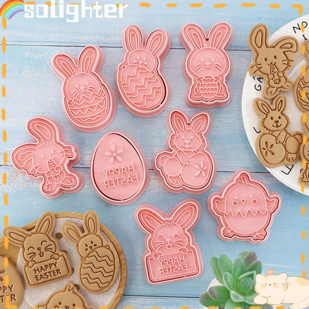 Solighter 8pcs/set 3D Kelinci Paskah DIY Pastry Dekorasi Cetakan Kue Plastik Cookie Cutter