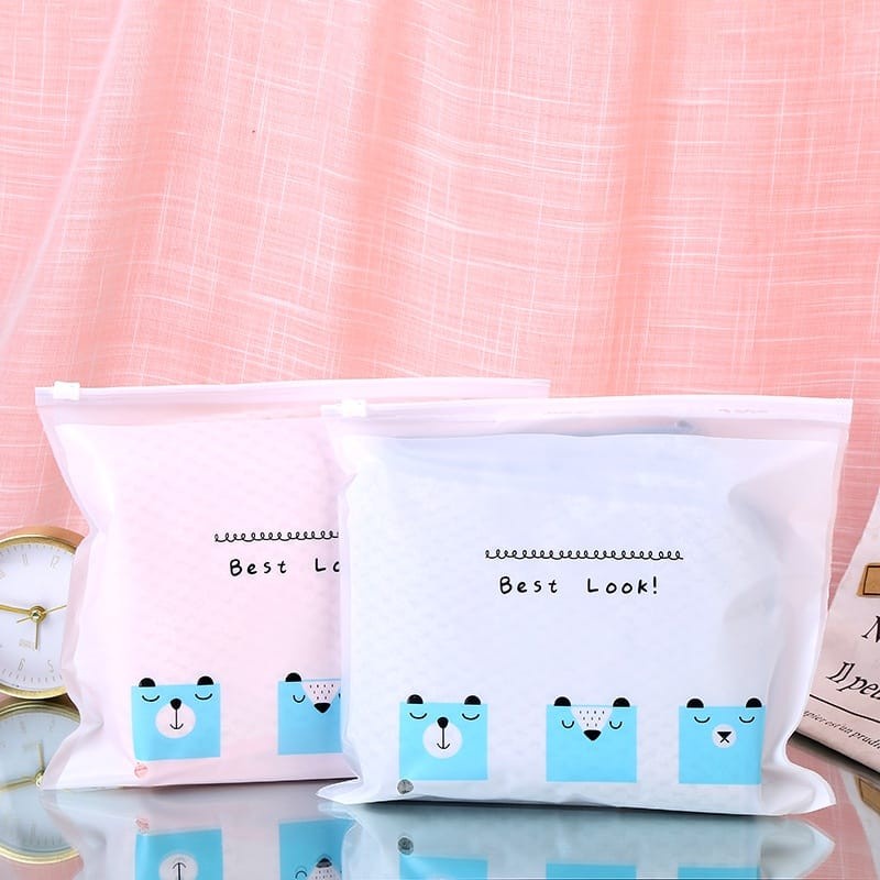 pouch zipper beruang best look tas kosmetik kantong cosmetic make up organizer travel zip lock plast