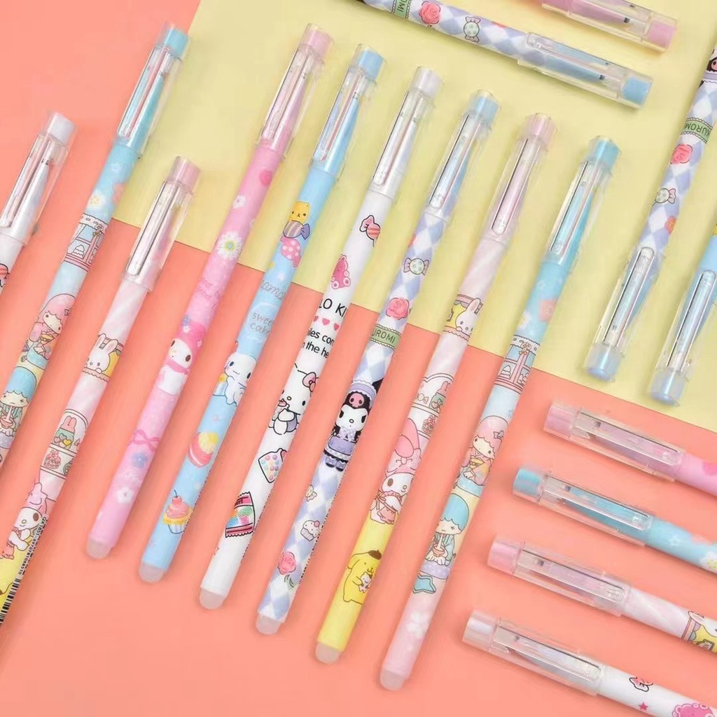 (12PCS) PULPEN SANRIO BISA DI HAPUS/ MAGIC PEN TINTA HITAM/ PULPEN CINNAMOROLL/KUROMI/MELODY/KADO ANAK