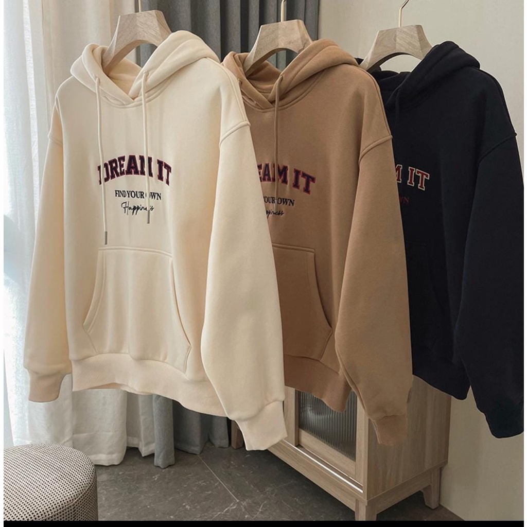 weater Hoodie Dream It Pria Wanita Mocca KEREN