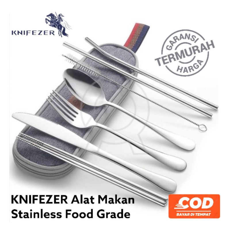 KNIFEZER Set Alat Makan Sendok Garpu Pisau Sumpit Sedotan Food Grade