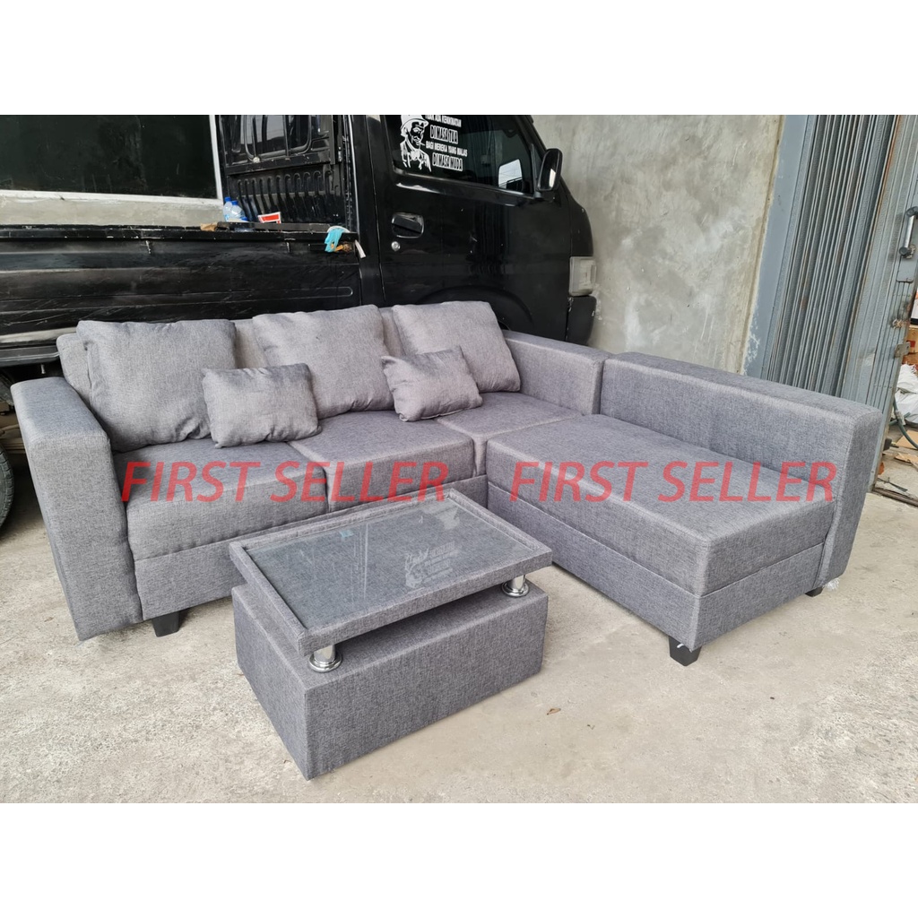 [FREE ONGKIR + MEJA] SOFA L PUTUS / SOFA L PUTUS MINIMALIS CHLOE CANVAS EMPUK NYAMAN
