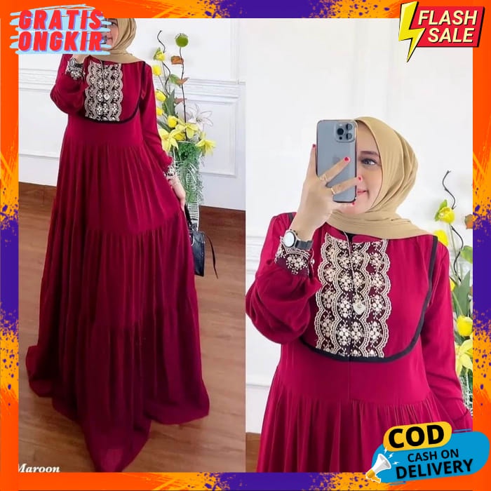 Gamis Mewah Syari Bju Muslimah Syari Dress Kondangan Pesta Lebaran Games Murah Ibu Ibu Perempuan Gam