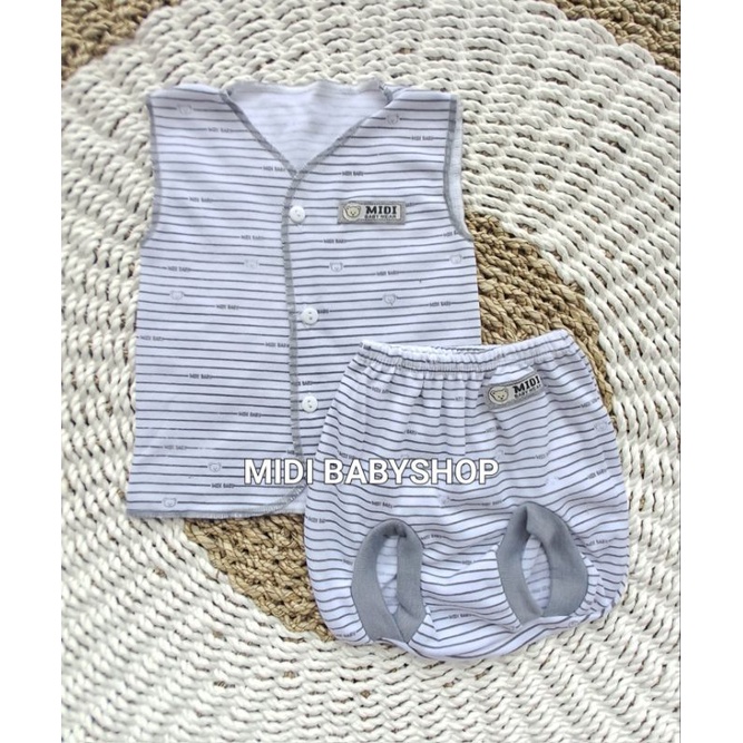 Serian Abu - 3 Stel Setelan Baju Bayi Kutung  Celana Pop Bayi 0 - 3 Bulan Grey Series Midi Babywear