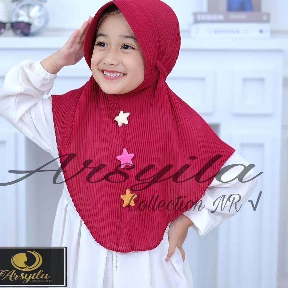 Jilbab Plisket Anak 3 Bintang / Kerudung Plisket anak I / Hijab Plisket anak TK, SD Usia 4-7 Tahun ‑
