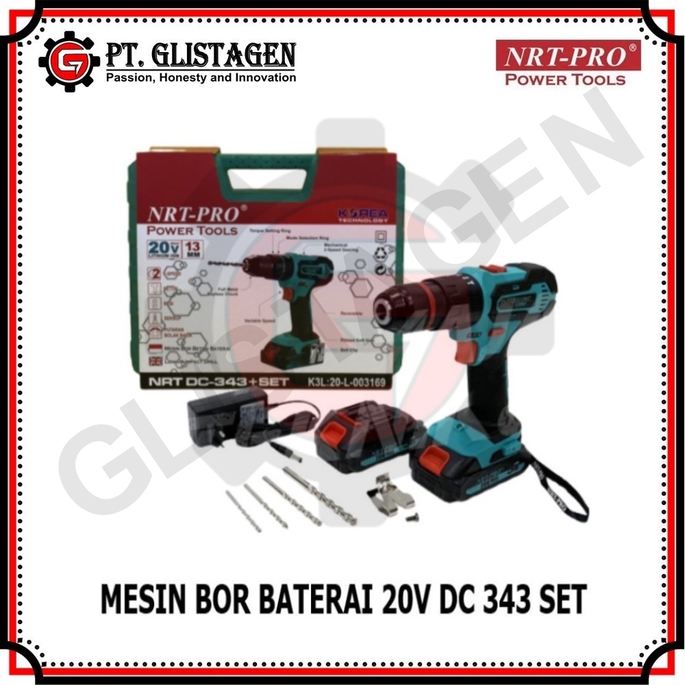 NRT-PRO 343DC Mesin Bor Tangan Baterai Cordless Impact Drill 20 Volt