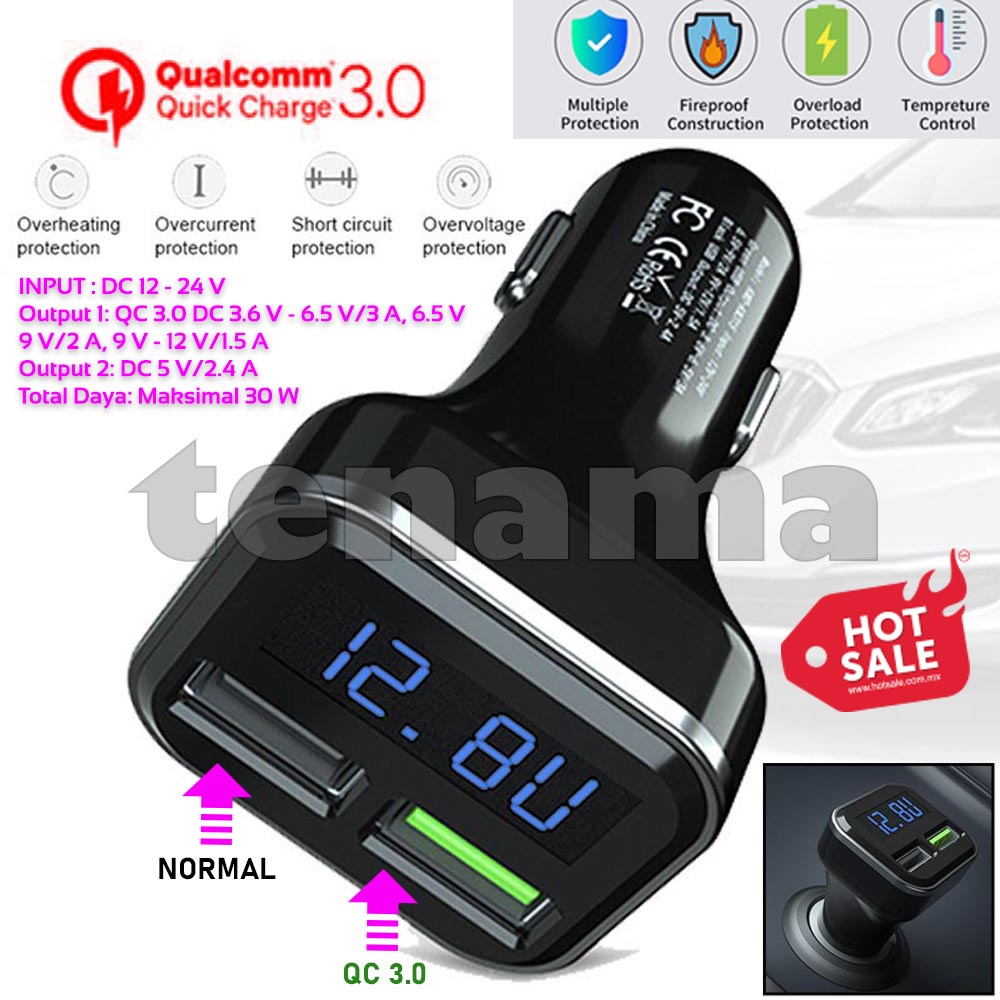 Car Charger Mobil QC3.0 Smartphone 2 Port 3.1A LCD Display