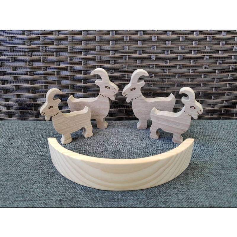 Wooden goat toy, Wooden balancing toy, Wooden figures, Wooden toy set, Goat toy, Waldorf toys, Woode