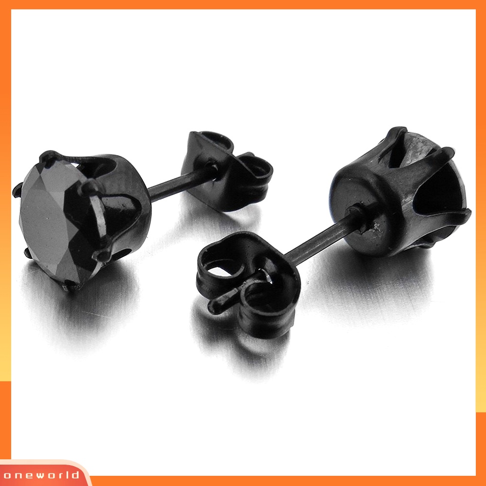 {oneworld} 1pc Punk Pria Wanita6/8mm Hitam Enam Cakar Cubic Zirconia Stud Earrings Perhiasan