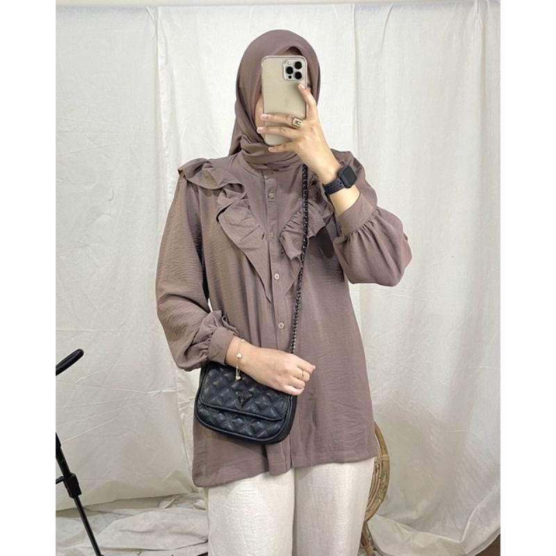 VALLINA OUTFIT/CALA SHIRT/ATASAN KEMEJA BLOUSE WANITA LENGAN PANJANG