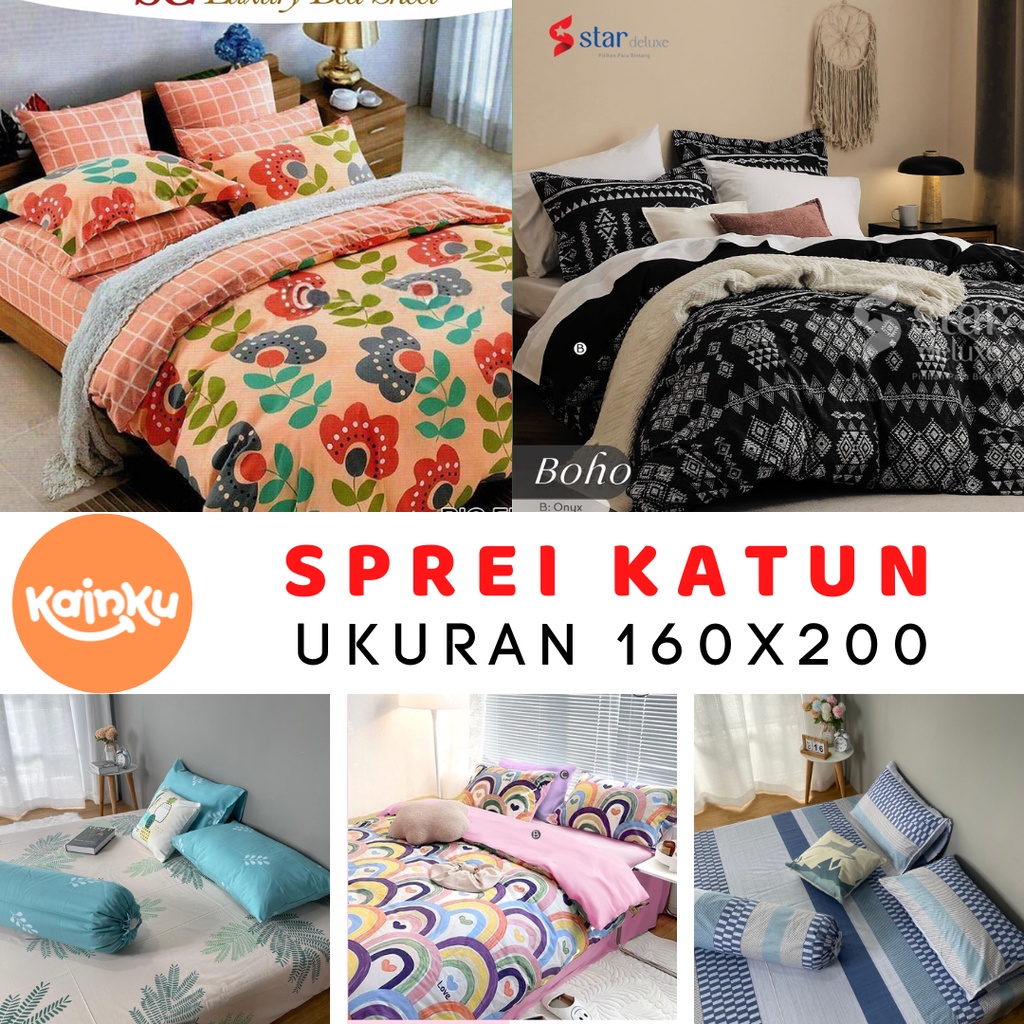 Sprei Motif 160x200 No.2 Queen size Katun asli anti geser