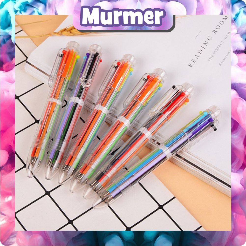 MurmerOfficial Pena Ballpoint Multi Warna 6 In 1 Motif Transparan Polos S048