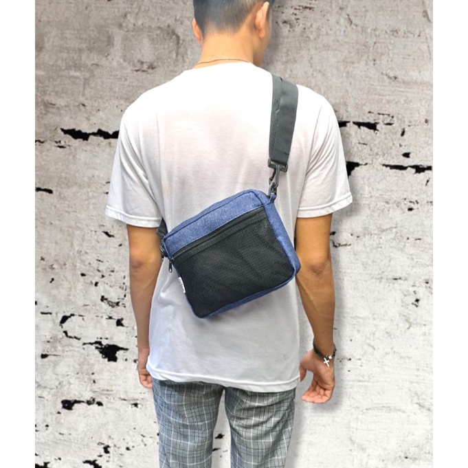 Tas Selempang Pria Slingbag Bahan Jeans Casual Tas Pria Jumbo