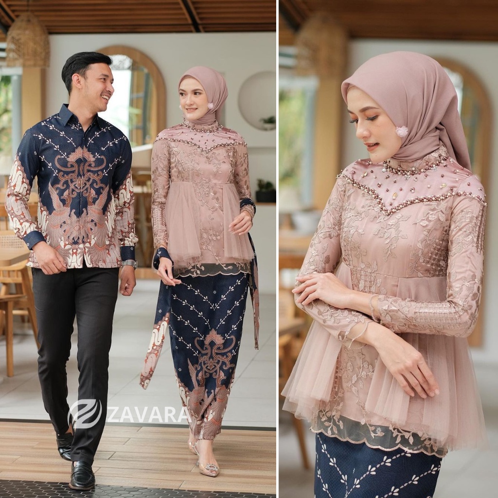 Kebaya Ameera Couple Wisuda Modern Baju Couple KondanganTunangan Lamaran Set Batik Brukat Terbaru