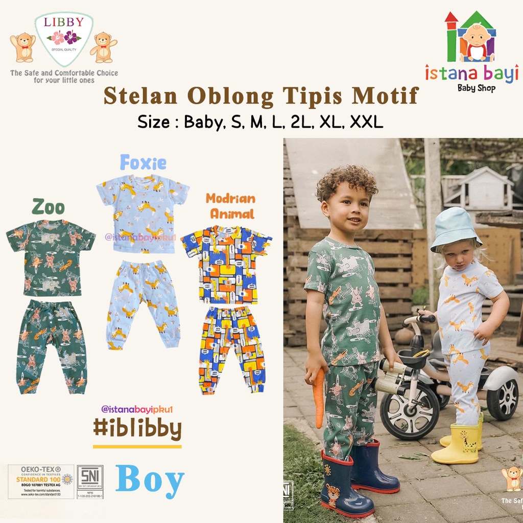 Libby Baby Setelan Oblong Cotton Rib Tipis Pendek Celana Panjang Boy &amp; Girl - Libby Series Motif HAPPY FARM - LIBBY BAJU ANAK MURAH