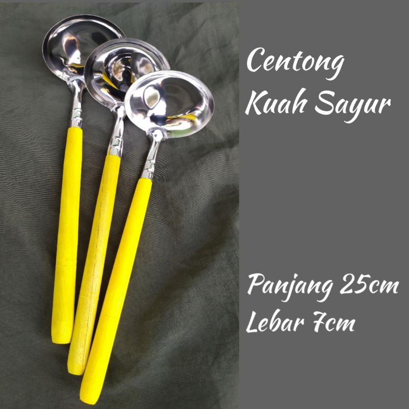 Sendok sayur Stainless - Centong Kuah Sop Anti karat - Irus gagang kayu