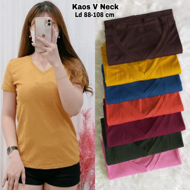 KAOS POLOS WANITA LEHER V NECK