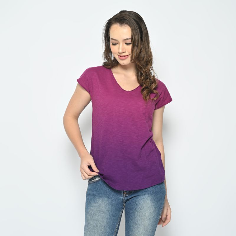 Anggur Gradasi - Kaos Wanita Lengan Pendek Big Size - Dip Dye Casual T Shirt - Kekinian PA44/PC2