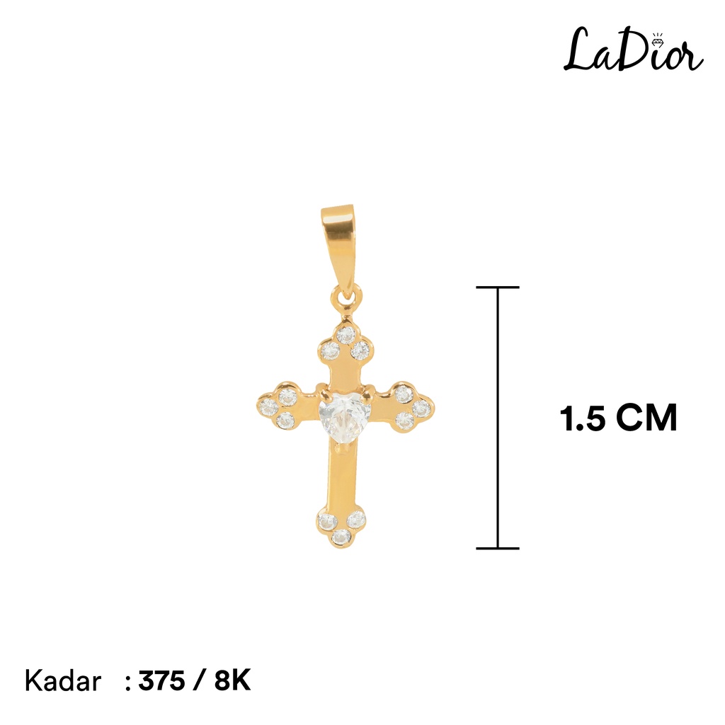 LADIOR - Liontin Emas Asli kadar 375 Model Salib Permata Cantik - 050 - 8K - Yellow Gold