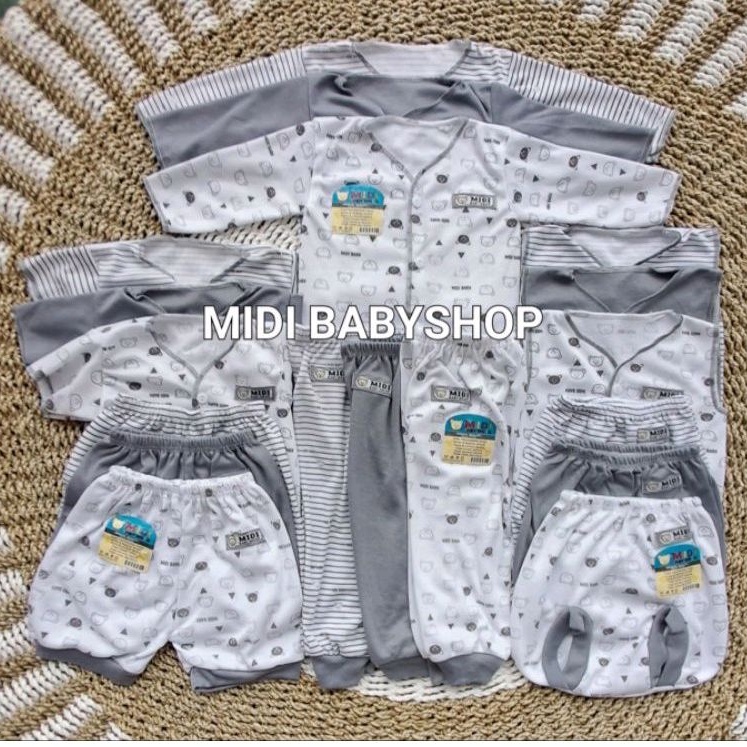 Serian Abu - 18 Pcs Paket Baju Bayi Baru Lahir Paket Newborn Grey Series Midi Babywear