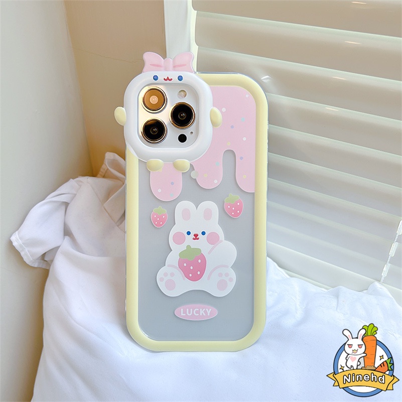 IPHONE Casing Kompatibel Untuk Iphone14 13 12 11 Pro Max X Xr Xs Max SE 7 8 6 6s Plus Desain Lensa Strawberry Rabbit Little Monster Phone Case Shockproof Silicone Soft Case Cover Pelindung