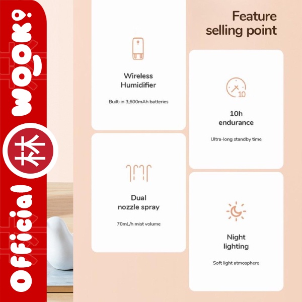 JISULIFE JB08 Humidifer Diffuser 500ml LED Rechargeable Night Light