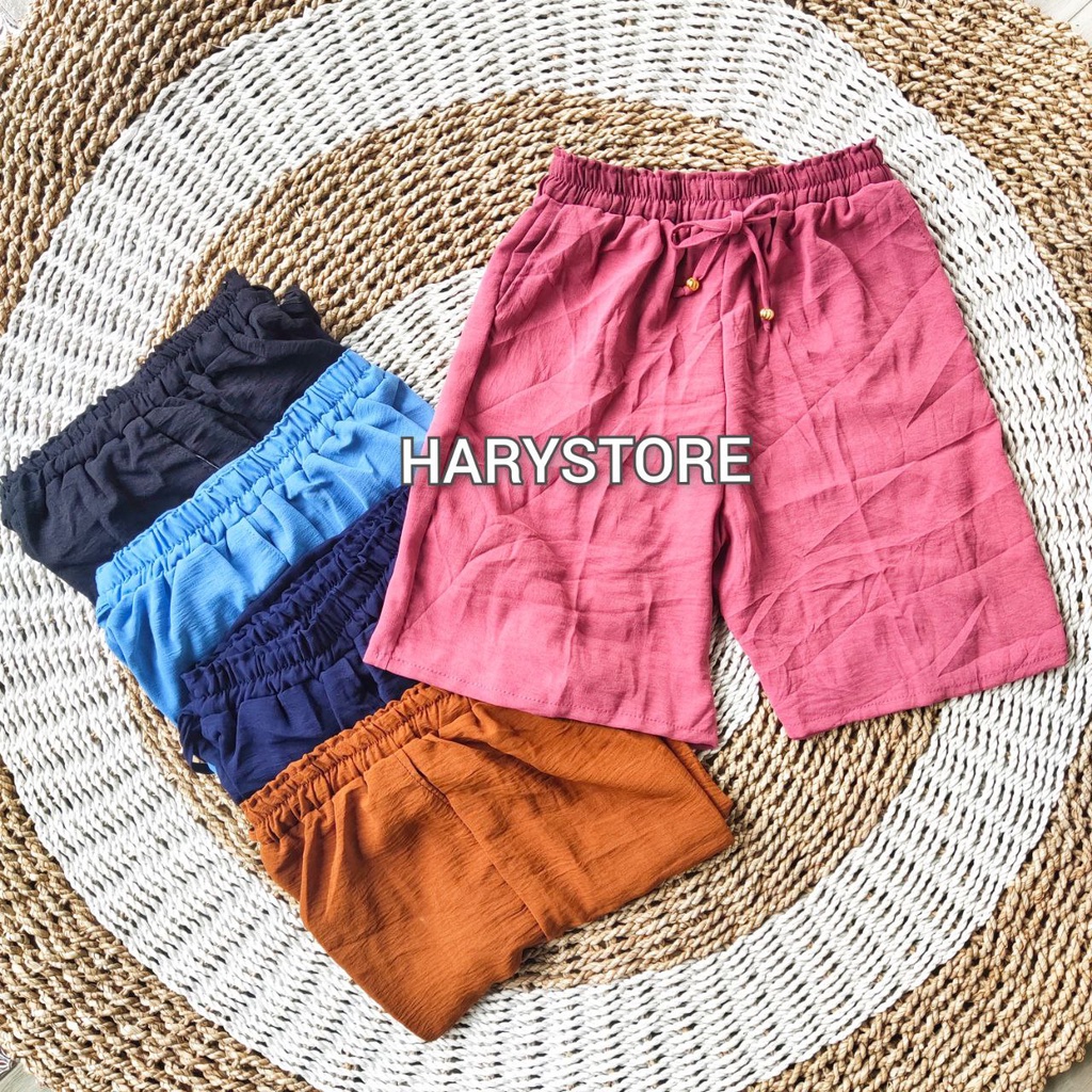 Hotpant celana pendek atas lutut wanita 3/4 Crinkle Standar &amp; Jumbo / kolor pendek Crinkel sepaha cewek murah adem