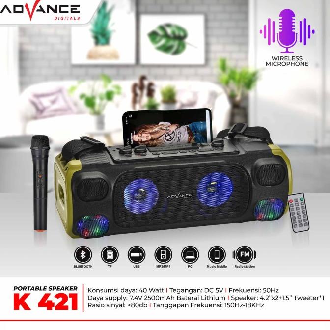 ADVANCE K-421 Speaker Bluetooth Mic Wireless Music Box Karaoke