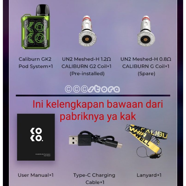 COD Elektronik terbaru Uwell Caliburn GK2 Pod System Fullset 100% Original