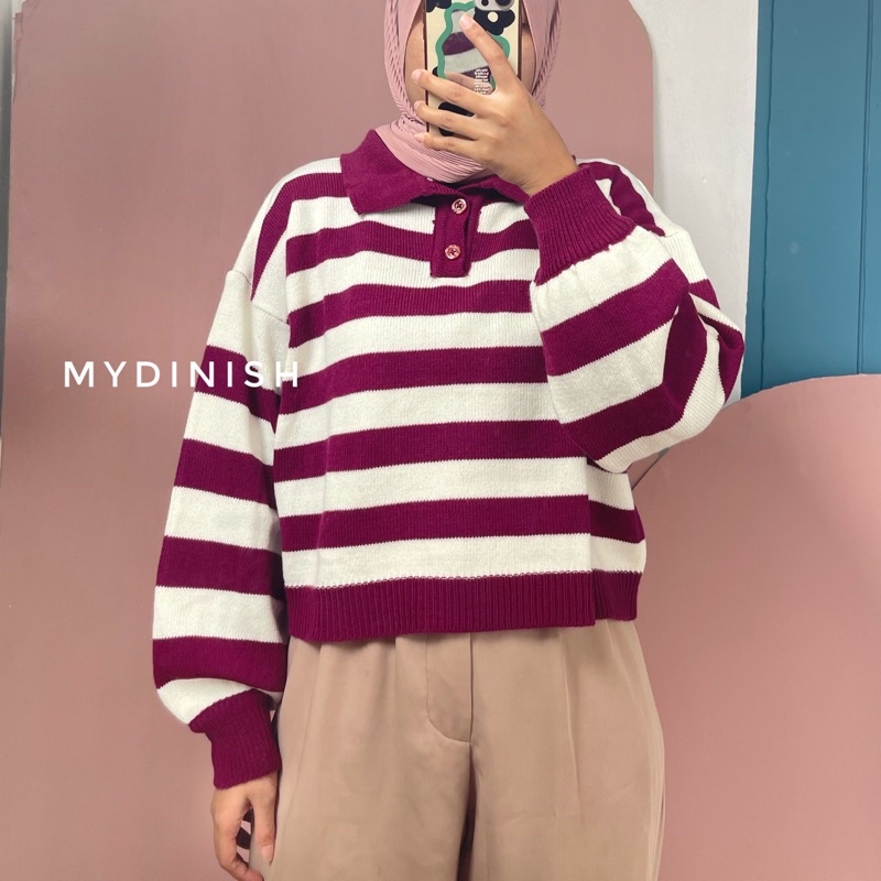 Milea Crop Blouse - Atasan Blouse Wanita Berkerah Polo