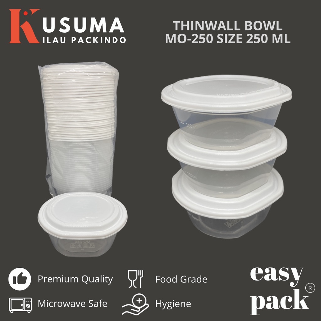 EASYPACK THINWALL CUP OVAL BOWL 250ML 400ML ISI 25PCS PER PACK MO-250 MO-400 WARNA BENING TUTUP PUTI
