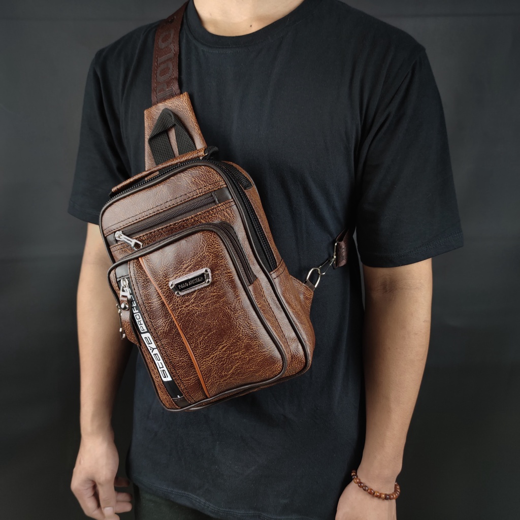 Slingbag Kulit PU Leather Original Polo Amstar Waterproof Tas Selempang Pria