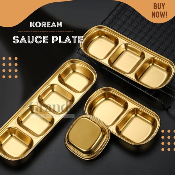 SEKAT 3 Tempat Saos Korea Stainless Gold Sauce Plate emas TEBAL