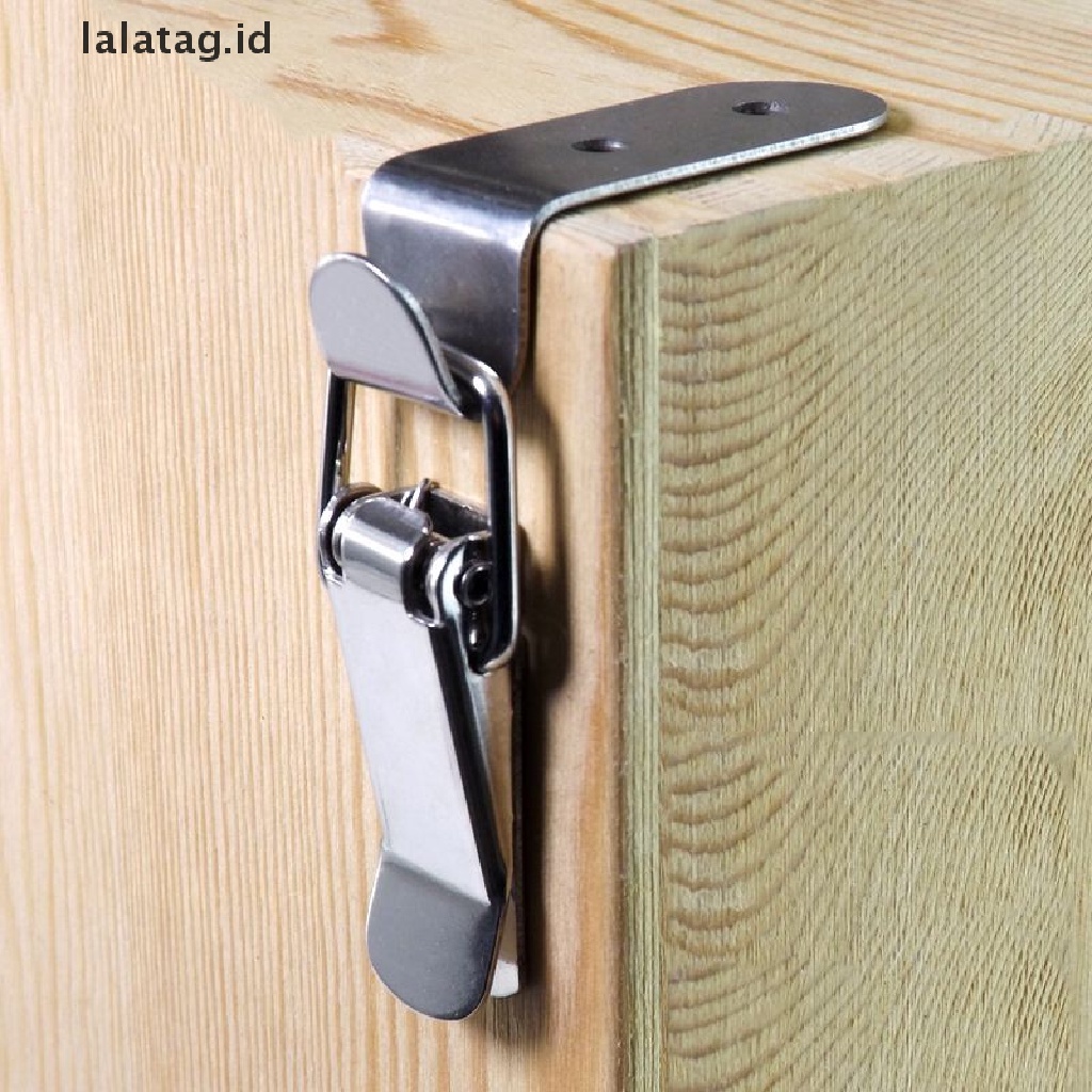 [lalatag] 90derajat Bebek-Mulut Gesper Kait Kunci Stainless Steel Spring Loaded Draw Toggle Latch Clamp Clip Silver Pengait Kait Tangkap Gesper [ID]