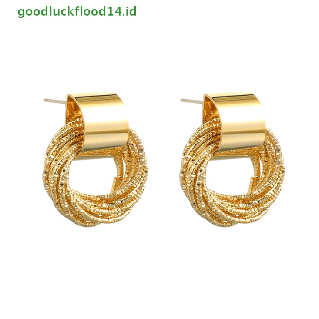 [GOOGFOUR] 1pasang Mode Lingkaran Anting Untuk Wanita Retro Geometri Logam Drop Earrings Tren Fashion Perhiasan Bertingkat Lingkaran Kecil Pendant Earrings [TOP]