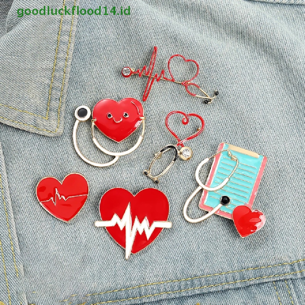 [GOOGFOUR] Bros Dokter Perawat Pin Jantung Electrocardiogram Kerah Lapel Pin [TOP]