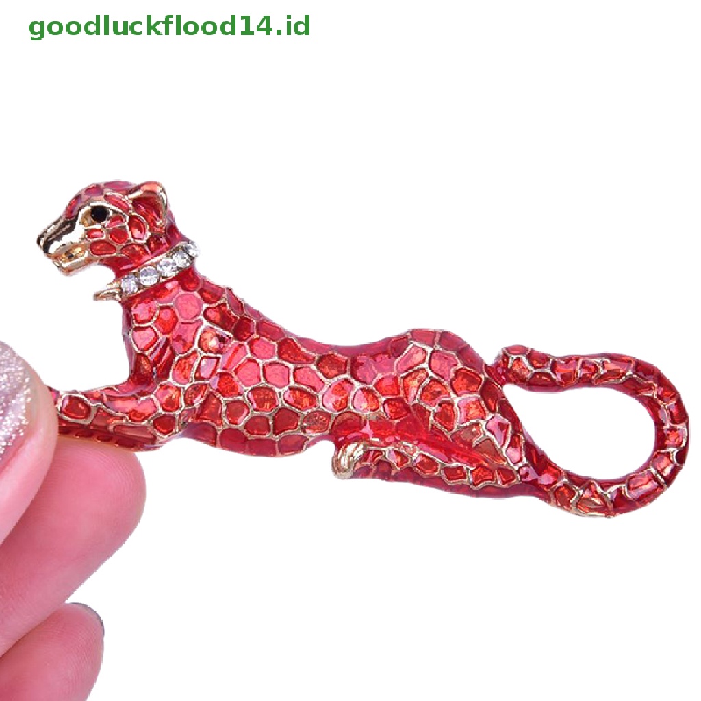 [GOOGFOUR] Fashion Kristal Merah Leopard Bros Pin Kerah Lencana Korsase Aksesoris Perhiasan  [Atasan]