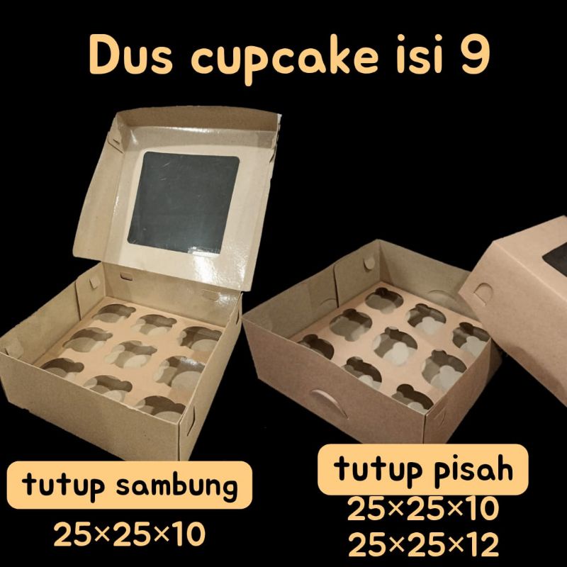 dus box kotak cupcake isi 9 25x25x10 dus cupcake lubang 9 dos kue cupcake isi 9 kotak kardus box kraft laminasi jendela box dus coklat kotak kemasan pudding muffin cupcake lubang isi 9 kardus pudding kotak hampers isi 9 bahan kraft box dus kue cupcake