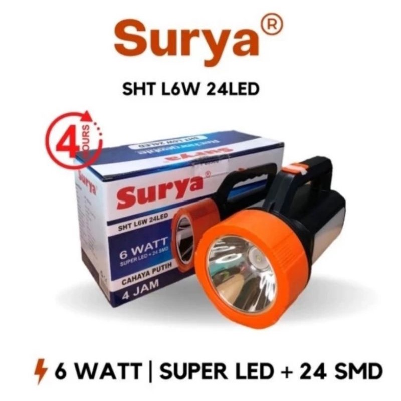 Senter Charge LED SHT L6W Super LED + Emergency 24 SMD LED SURYA