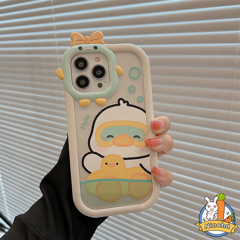 IPHONE Casing Kompatibel Untuk Iphone14 13 12 11 Pro Max X Xr Xs Max7 8 6 6s Plus Se2020Sarung Ponsel Bebek Lucu Little Monster Lens 2in1 Protection Silicone Soft Case Cover Pelindung