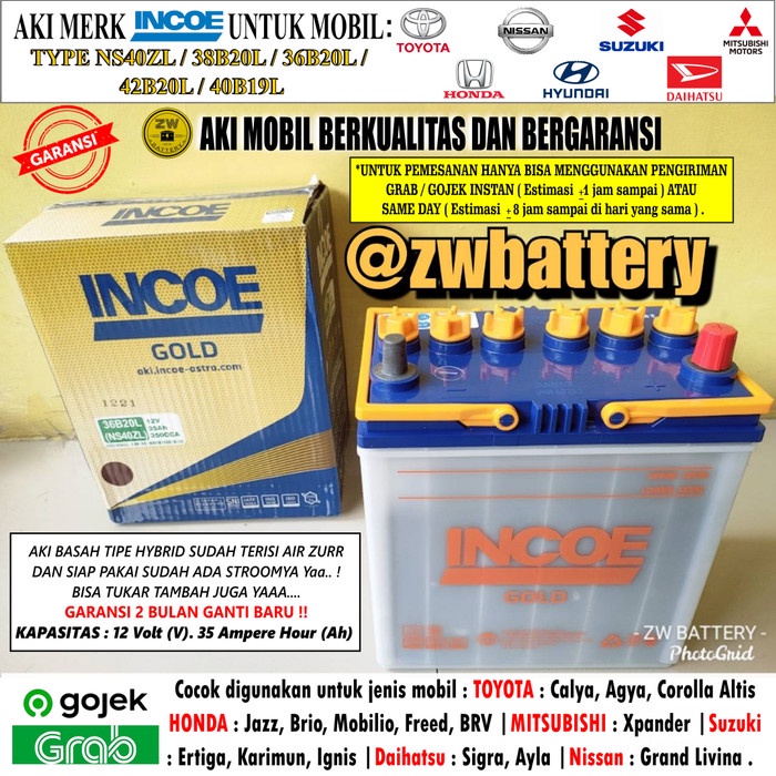 Aki Mobil Nissan Grand Livina -Datsun Go NS40ZL INCOE GOLD Aki Basah