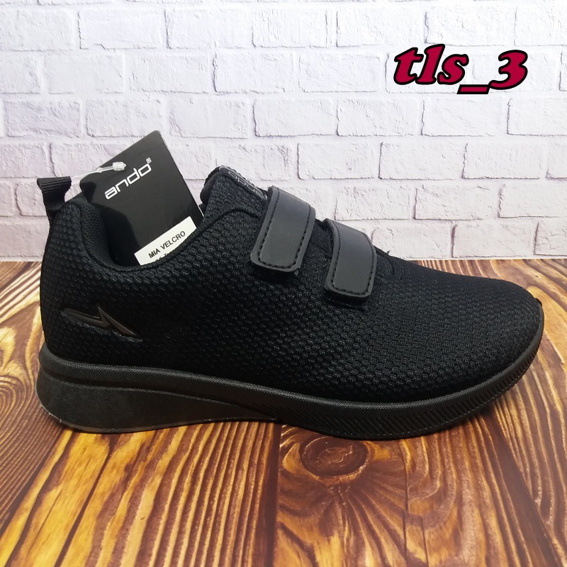 SEPATU SEKOLAH TERBARU ANDO BSC SIP VELCRO 29-36 SEPATU HITAM POLOS SD LAKI PEREMPUAN