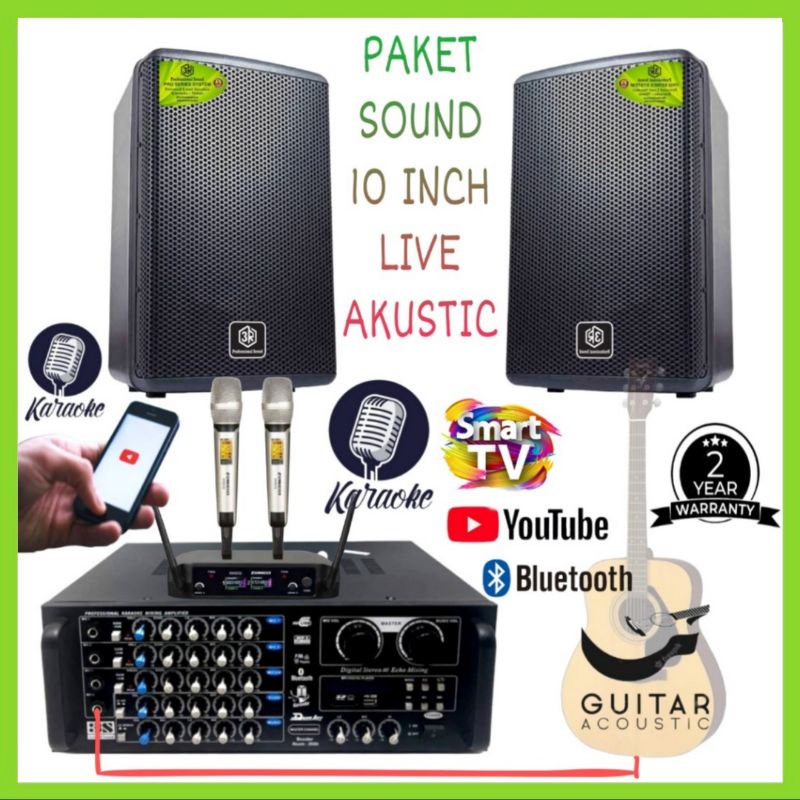 Paket Sound LIVE AKUSTIC , 2 Speaker 3R 10 Inch, Ampli Karaoke Youtube
