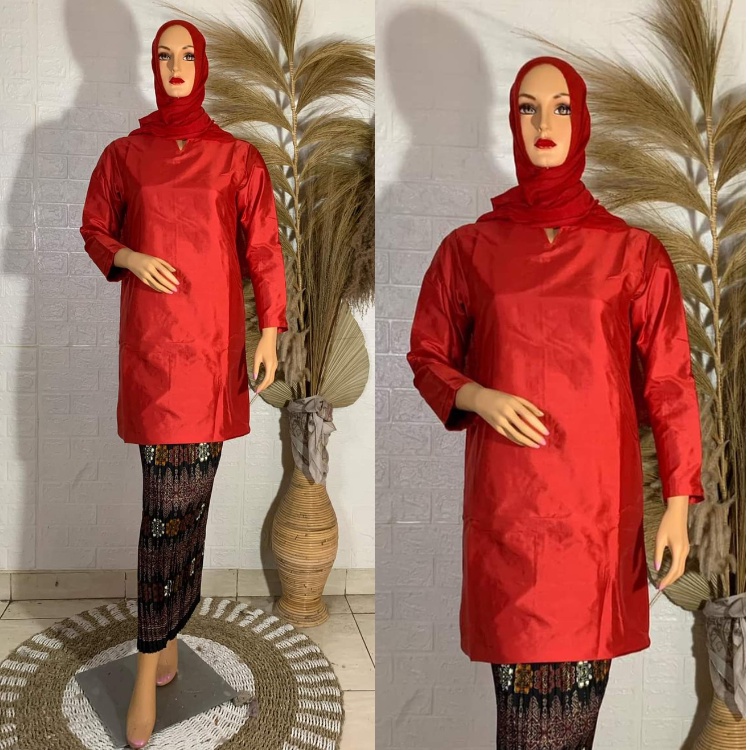 Setelan Baju Kurung Polos Tafeta // Tunik Baju Kurung Melayu Terbaru // Atasan Kebaya Polos // Baju 