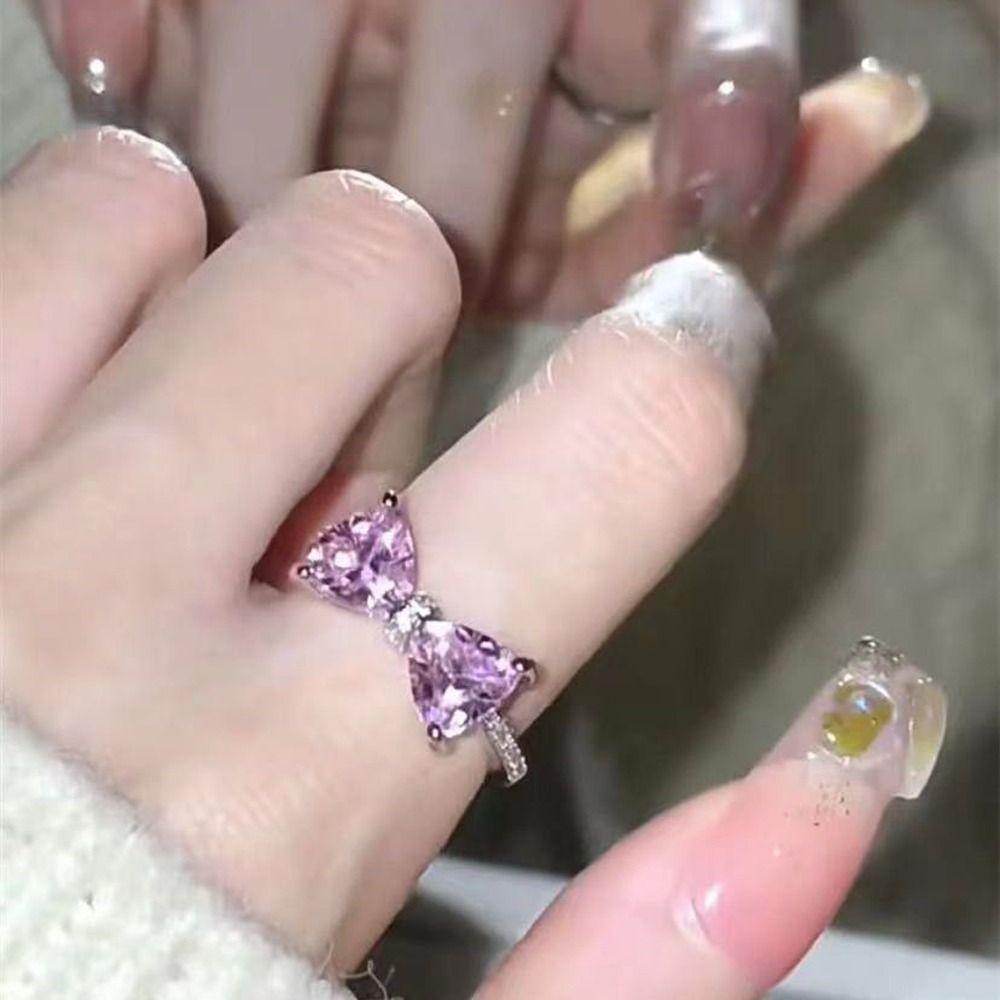 Mxbeauty Wanita Cincin Trendi Lucu Chic Gadis Hadiah Warna-Warni Zirkon Manis Berlian Imitasi Pembukaan Cincin Gaya Korea Cincin