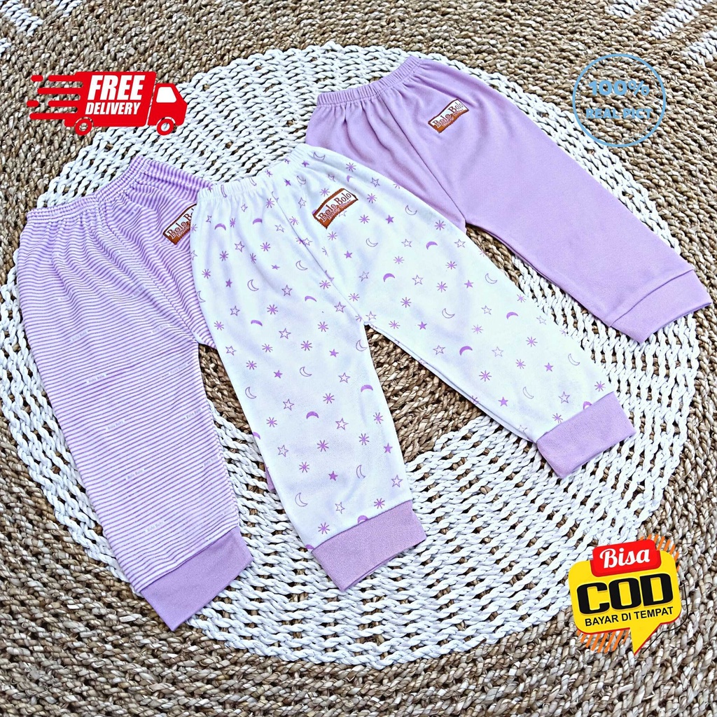 SALE 7.7 Serian Lilac - 3 pcs Celana Panjang Bayi Baru Lahir 0 - 3 Bulan Lilac Series merk SNI Bolo - Bolo