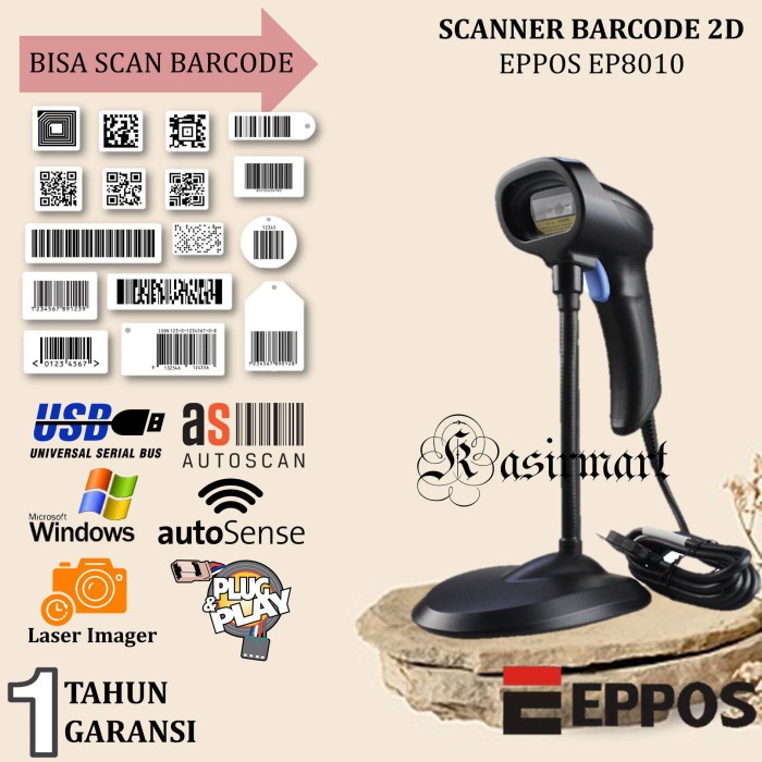 2D Scanner Barcode Eppos EP 8010 USB Scan QR Mode Efaktur EP8010 Plus Stand